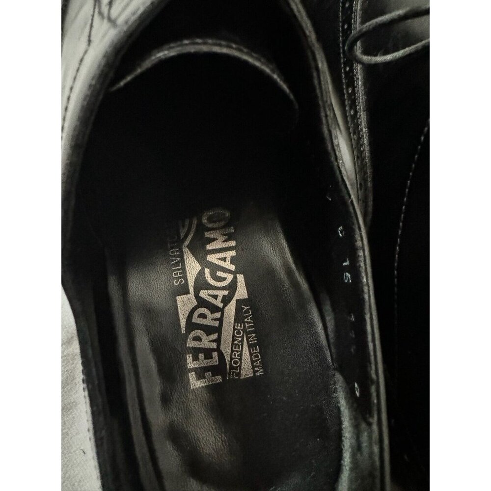 FERRAGAMO Salvatore Men's Leather Cap Toe Brogue Oxford Black 11.5 - Picture 6 of 8